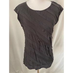 Ann Taylor LOFT Black Diagonal Straight Ruffle Cap Sleeve Tee